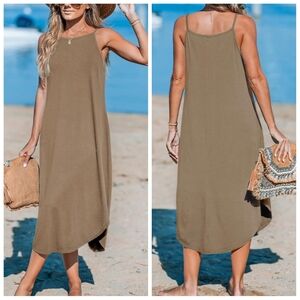 Cupshe Brown Cami Maxi Dress Size M | NWT | Flowy Knit Scoop Neck